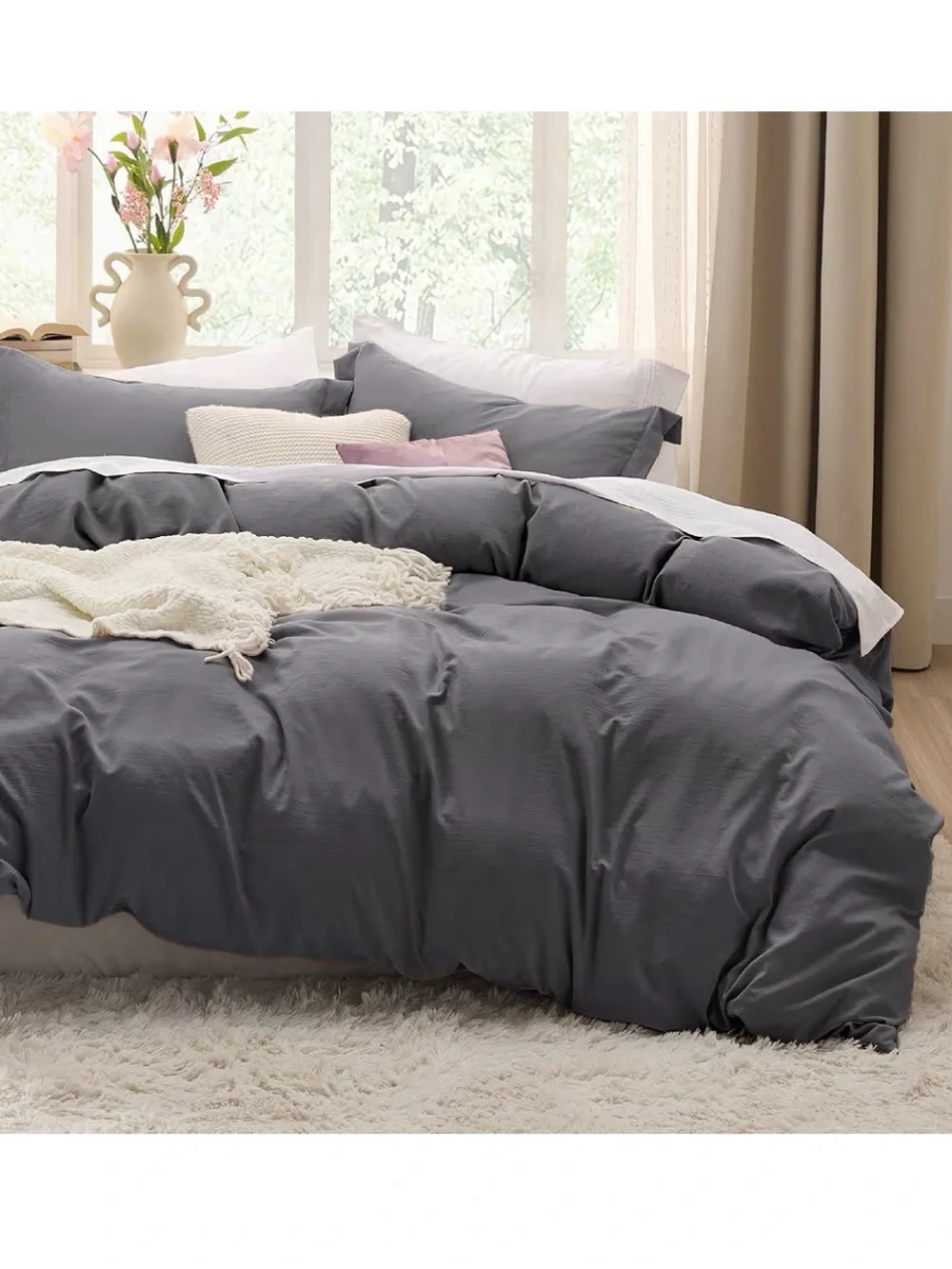 Dark Gray Duvet Cover Set - Soft King Bedding